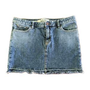 Vintage Y2K GAP Stretch Mini Jean Skirt Size 16 Distressed Frayed Hem Grunge